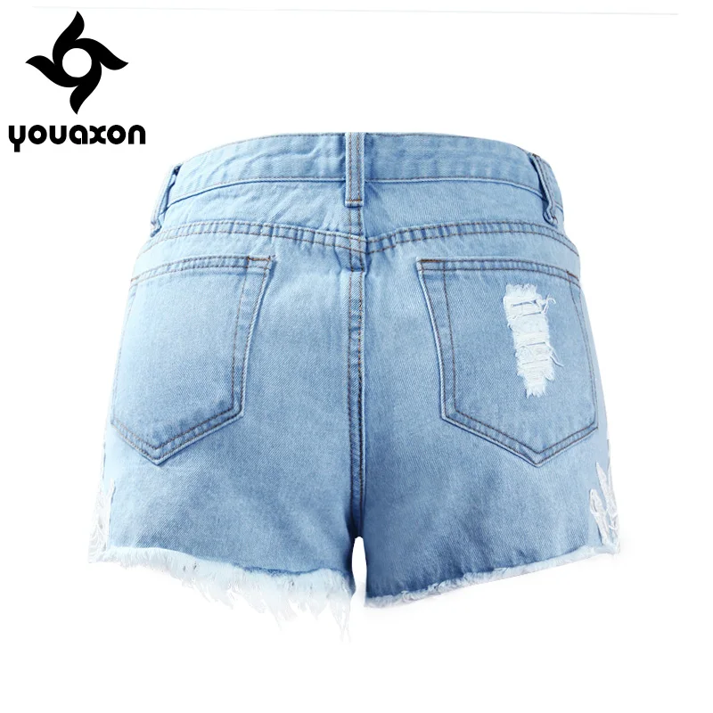 1996 Youaxon женские модные летние стильные короткие джинсовые шорты с высокой талией и цветочным кружевом