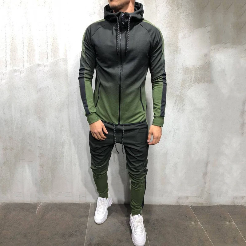 Mens Sports Casual Tracksuit Set Hooded Long Sleeve Running Jogging Sweat Suits