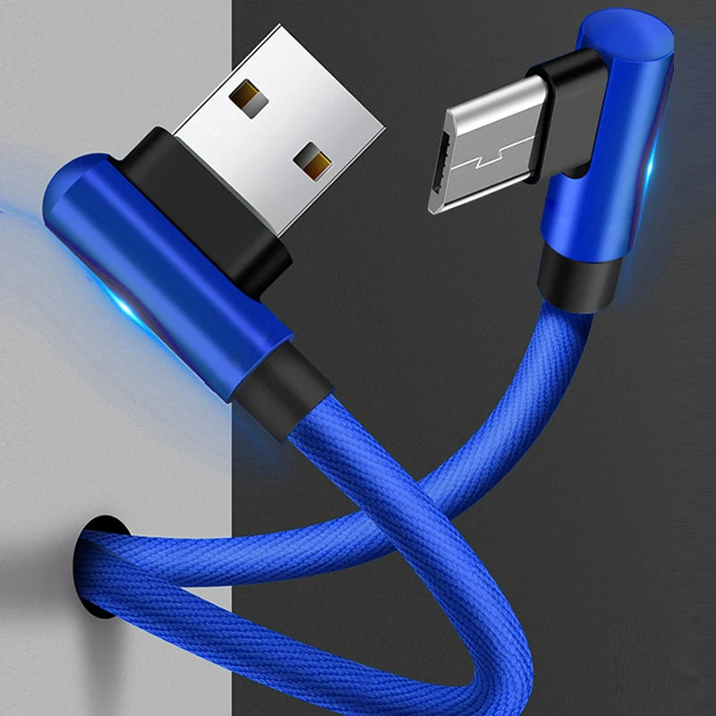 Micro USB кабель для банка питания samsung sony Xiaomi Android Phone 3A быстрое зарядное устройство Microusb 90 градусов локоть нейлоновый микро кабель для передачи данных