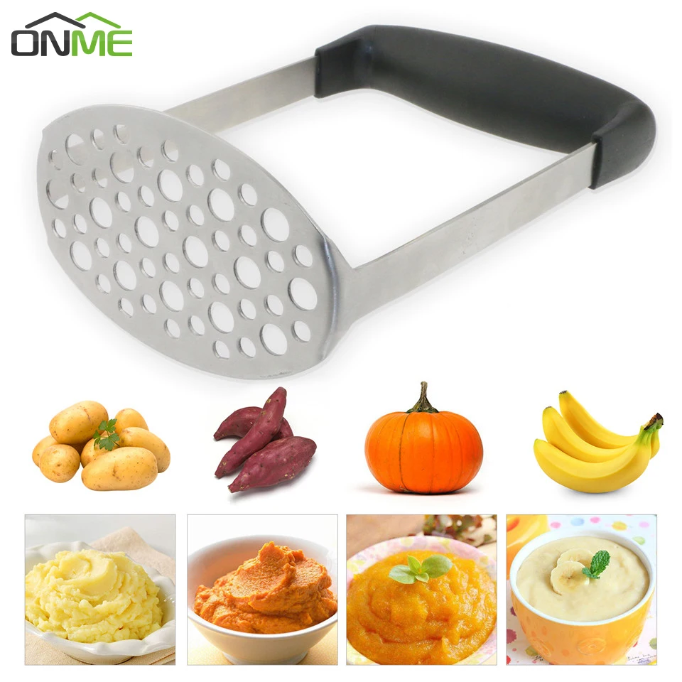 

Onme Stainless Steel Hand Held Potato Masher Kitchen Tool Gadgets Long Handle Crusher Puree Pumpkin Banana Sweet Potato Presser