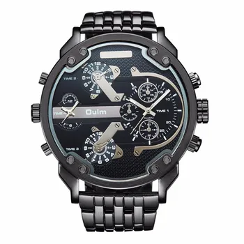 

OULM 3548 Top Brand Original Watches Men 5.5CM Big Dial Full Steel Rose Gold Japan movt 2 Time Zone Quartz Watch Montre Homme