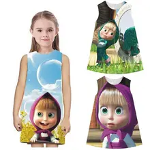 Kids Baby Girls Masha And The Bear Summer Party Dress Cartoon Printed Clothes