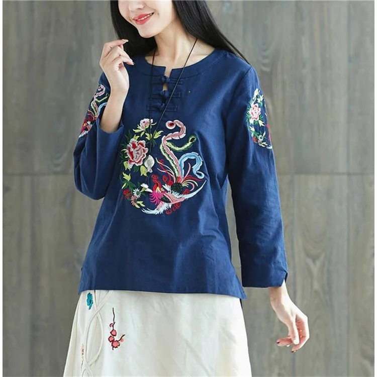 Blusa feminina de linho tamanho grande, camisas