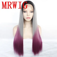 MRWIG 26in 1b# черный Омбре серый/фиолетовый/розовый часть синтетический парик фронта шнурка Термостойкое волокно