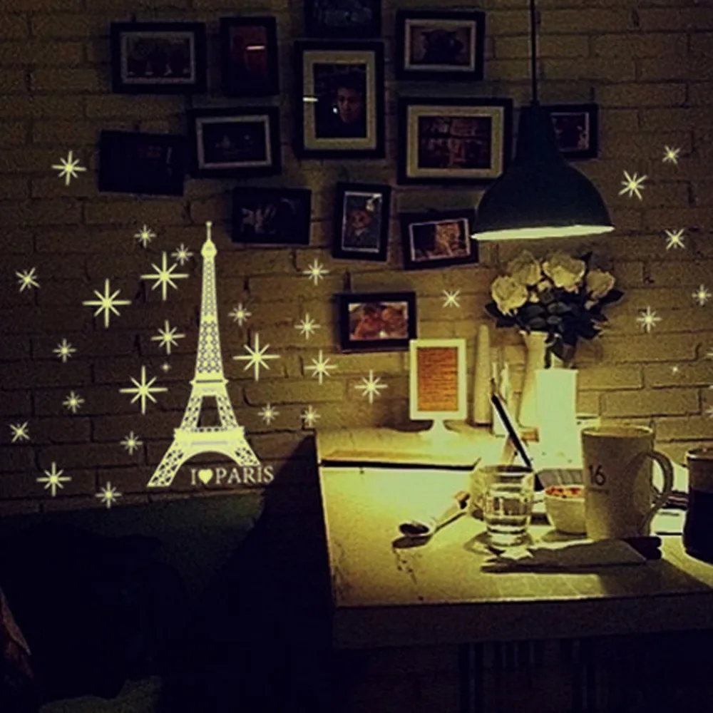 

A Set wall Stickers DIY For Kids Bedroom Living room Effiel Tower Fluorescent Glow Stars shine in the dark Stickers home decor