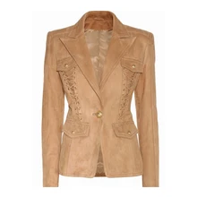 Модные Длинные рукава замша пальто Высокое качество Для женщин куртка осень металлические кнопки Кружево до Пальто для будущих мам Chic Тонкий Повседневная Верхняя одежда бомбардировщики