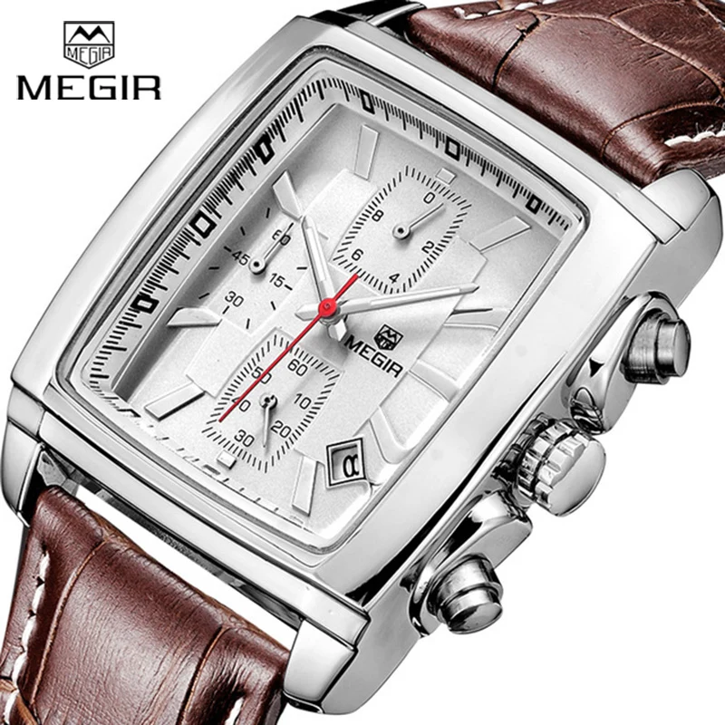 Для мужчин Watch Top Элитный бренд Megir кварцевые часы кожа три рабочих циферблаты Водонепроницаемый наручные часы Relogio Masculino 2028