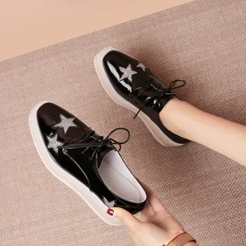 

MLJUESE 2018 fashion sneakers Cow leather black color autumn spring Dad sneakers Vulcanize Shoes wedges sneakers size 34-42