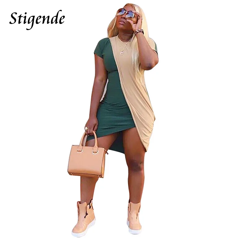 

Stigende Women Summer Short Sleeve Irregular Mini Dress Fashion Patchwork O Neck Short Dress Bodycon Sexy Club Party Split Dress