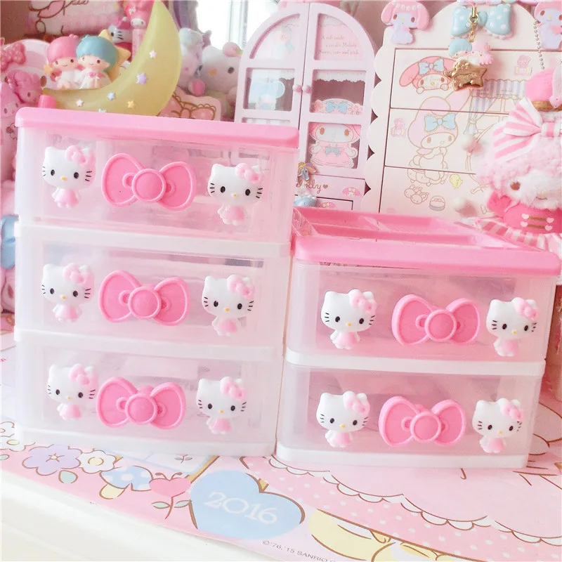 

1PC Storage Drawer Cartoon Hello Kitty Desktop Storage Boxes Cosmetic Storage Drawer Jewelry Storage Box D