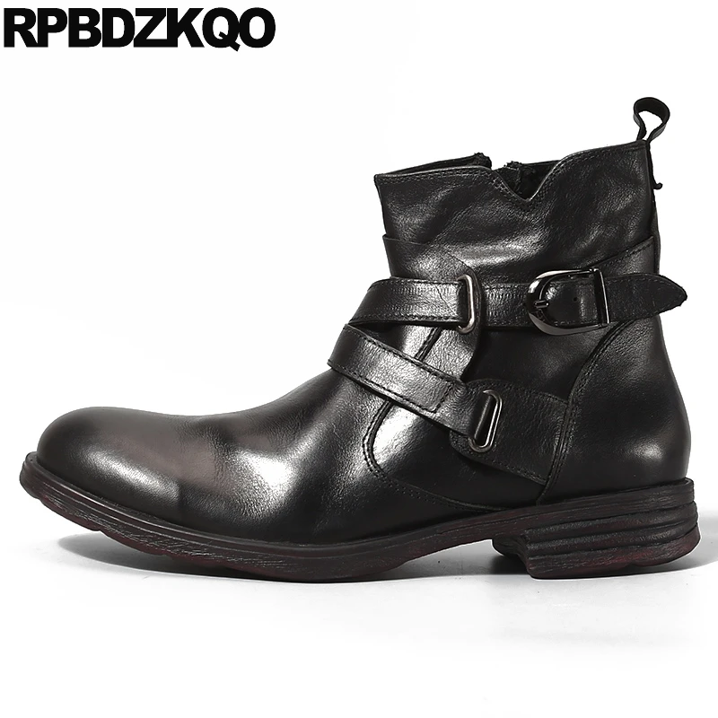 

Booties Combat Full Grain Leather Boots Plus Size Military Retro Men Brown Genuine Luxury Ankle Shoes Fashion 2017 Male