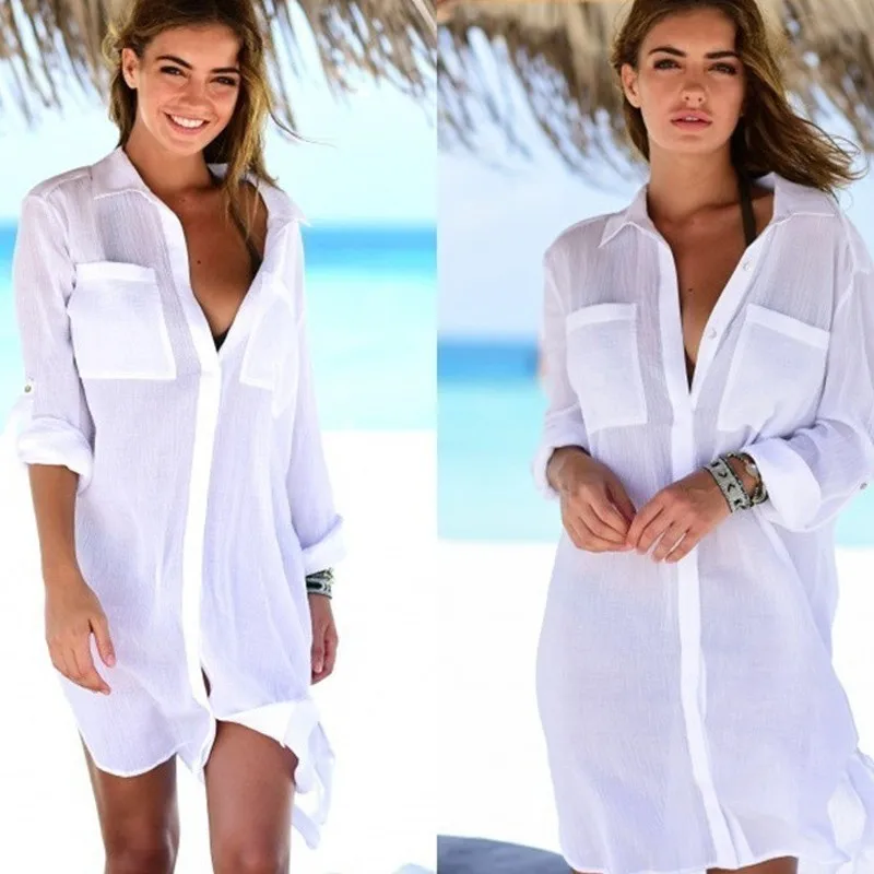 Пляжная накидка белый искусственный шелк пляжные костюмы-туники кафтан пляжное платье Пляжная одежда; Накидка женская халат de Plage Saida de Praia