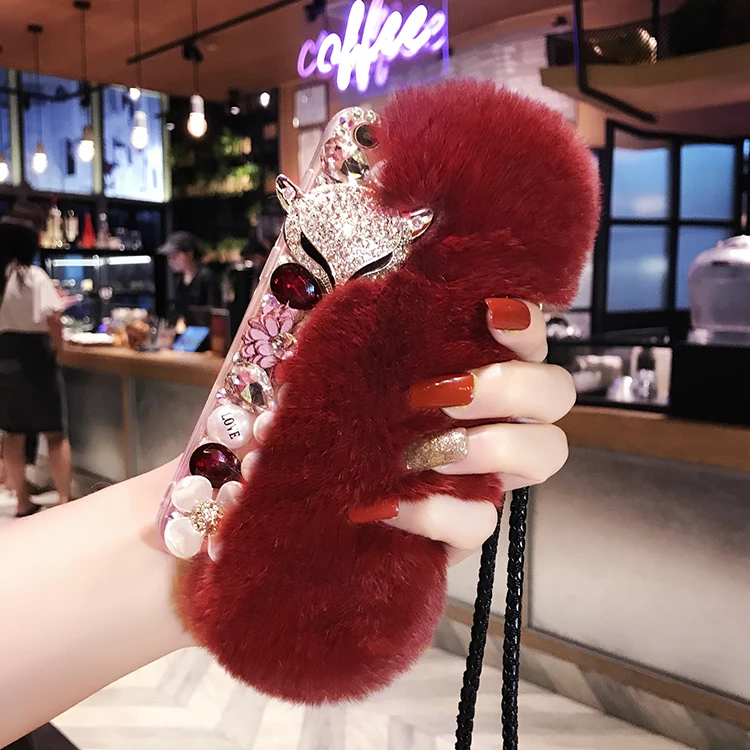 

Luxury Rhinestone Warm Fluffy Rabbit Fur Bling Diamonds Pearl Jewelry Case Cover For HuaweiP8 P9 P10 P20 P30 PLUS LiTE Mate10 20