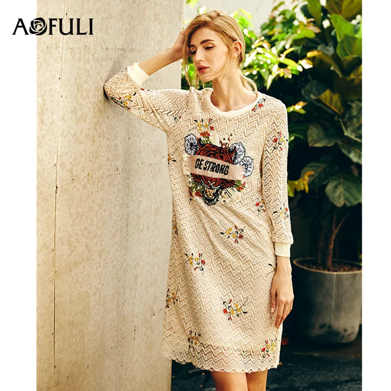 AOFULI/Брендовое осеннее платье больших размеров L-5XL 2019 женские платья с длинными