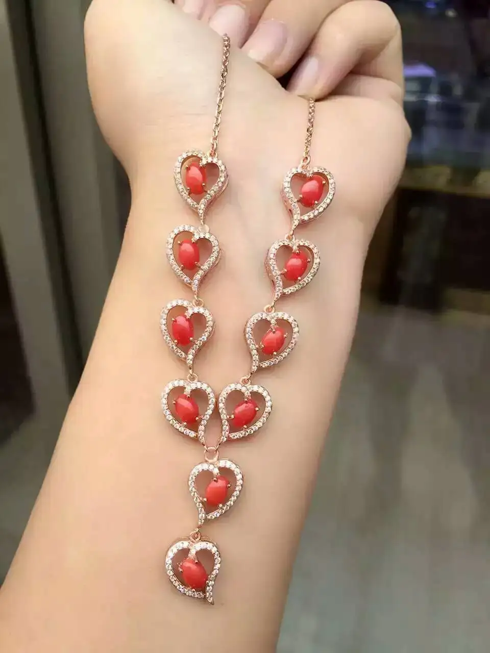 Collier pendentif en corail rouge naturel S925 argent collier en pierres précieuses naturelles mode