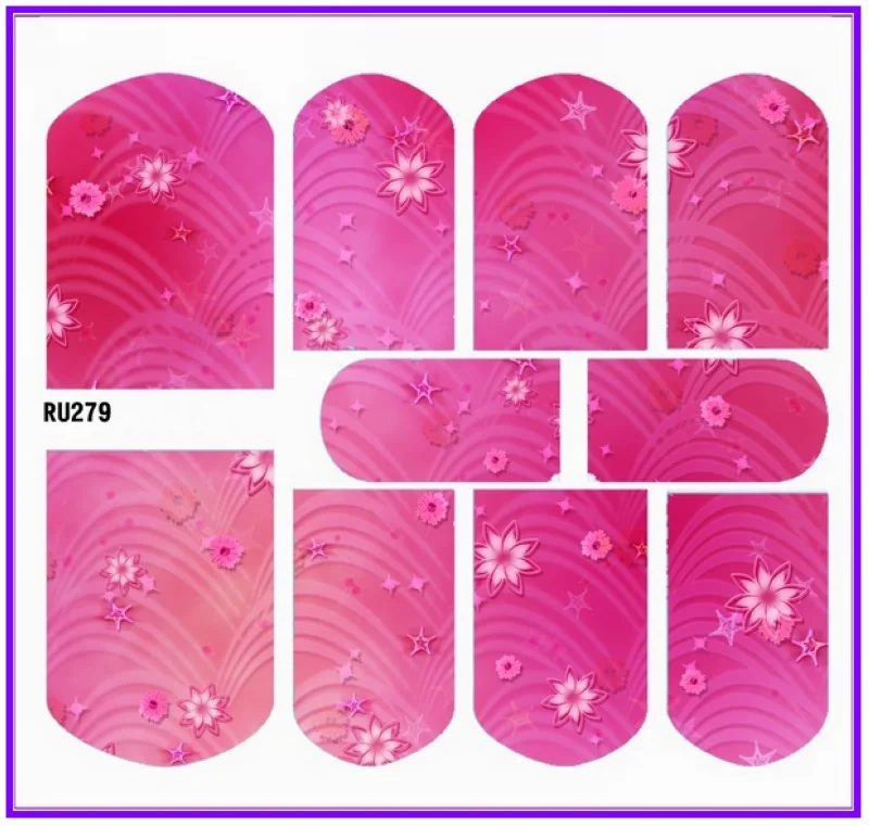 Uprettego дизайн ногтей Красота водная наклейка слайдер наклейки на ногти цветок фиолетовая Маргаритка розовый цветок RU277-282 - Цвет: RU279