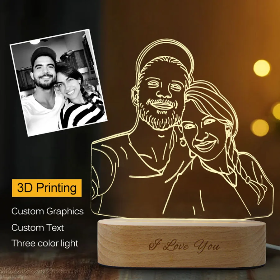 Lâmpadas para o Natal do Bebê Presente de Casamento Luz da Noite Dropshipping Personalizado Cores Usb Foto Texto Faça Você Mesmo 3d 3