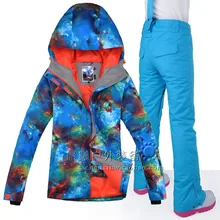 GSOU Снежная Брендовая женская лыжная куртка брюки лыжный костюм ветрозащитная Водонепроницаемая супер теплая женская одежда уличная спортивная одежда комплект