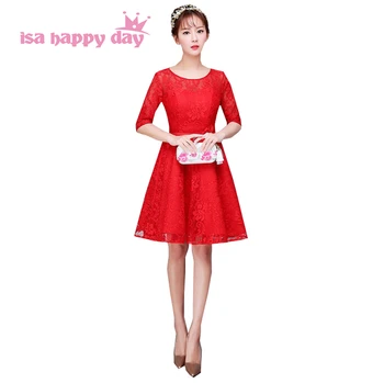 

2020 new fashion ladies bride red lace applique sleeve short prom dress gowns dresses for girls size 2 ball gown H3879
