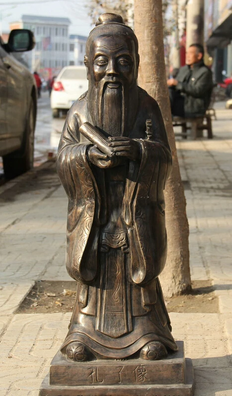 

S1946 29" Old Larger Famous Chinese Bronze Folk Confucius Confucian ideologist Statue D0318