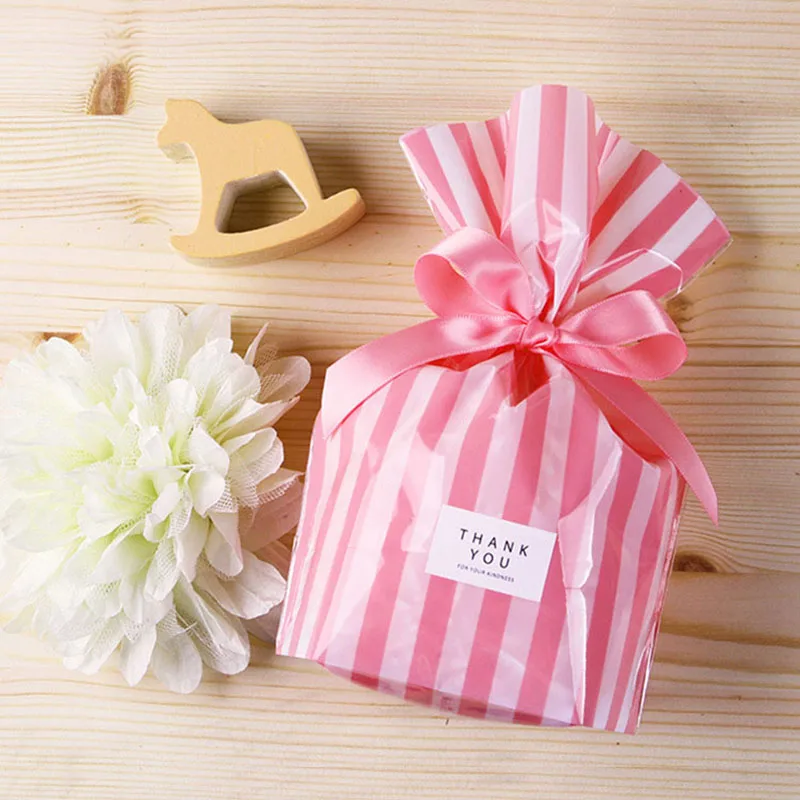 10 шт. полосатая сумка для конфет DIY Baby Shower пластиковые подарочные пакеты для печенья, печенья, закусок упаковочный пакет для выпечки, праздничные вечерние принадлежности
