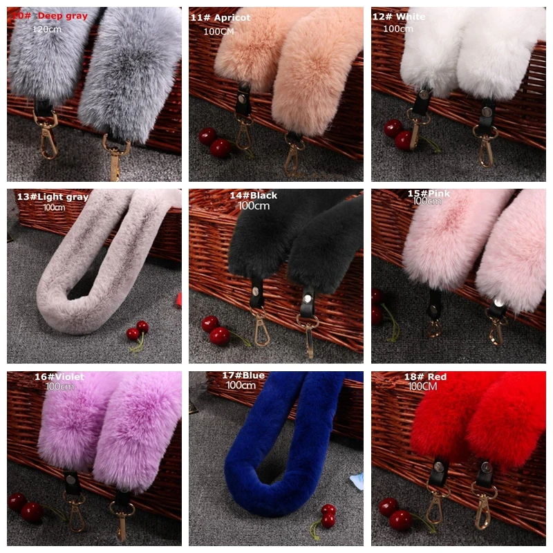 

1PC Women's Shoulder Strap Replacement Plush Tote Bags Faux Fur Metal Key Chain Bag Accessories Belt For Handbag QLY9446