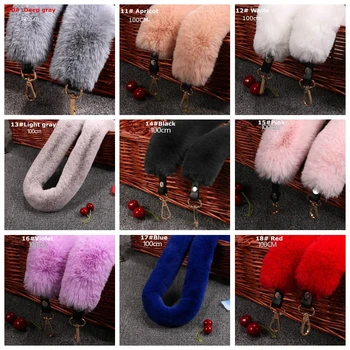 

1PC Women's Shoulder Strap Replacement Plush Tote Bags Faux Fur Metal Key Chain Bag Accessories Belt For Handbag QLY9446