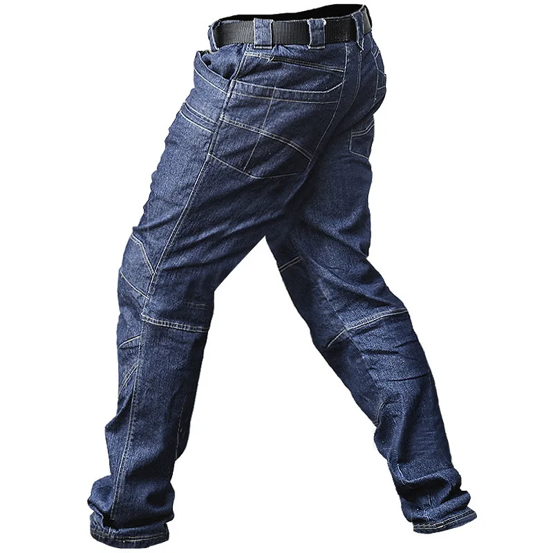 Summer thin section loose straight stretch pocket breathable denim trousers men's fashion casual military training tactical pant | Мужская