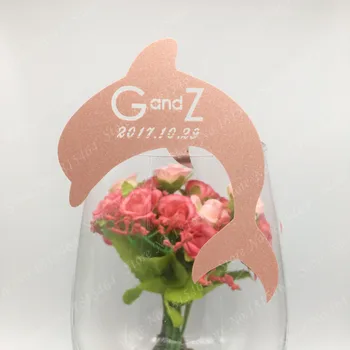 

50pcs Lovely Ocean Dolphin Wine Glass Cup Paper Card For Baptism Birthday Party/Table Decoration/Home Decor Name Place Cards