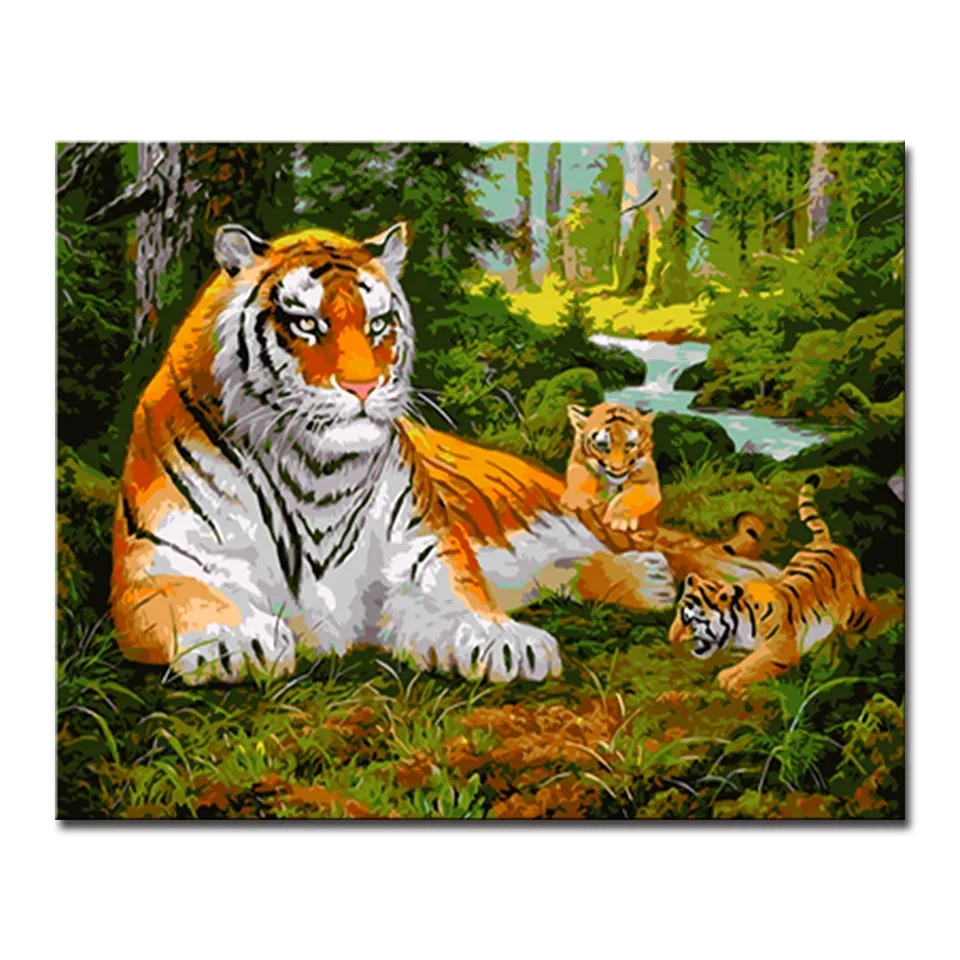 Oil Painting By Numbers DIY Drawing Kits Coloring Animal Tiger Pictures On Canvas Home Decor For Living Room Wall Art Framework