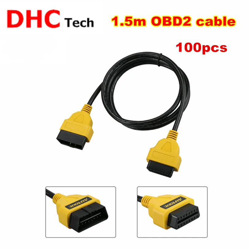 100 шт. DHL AUTOOL 1,5 м OBD2 16Pin Удлинительный кабель 150 см Удлинительный кабель 16 контактов ELM327 OBD II OBD2 соединитель для удлинителя