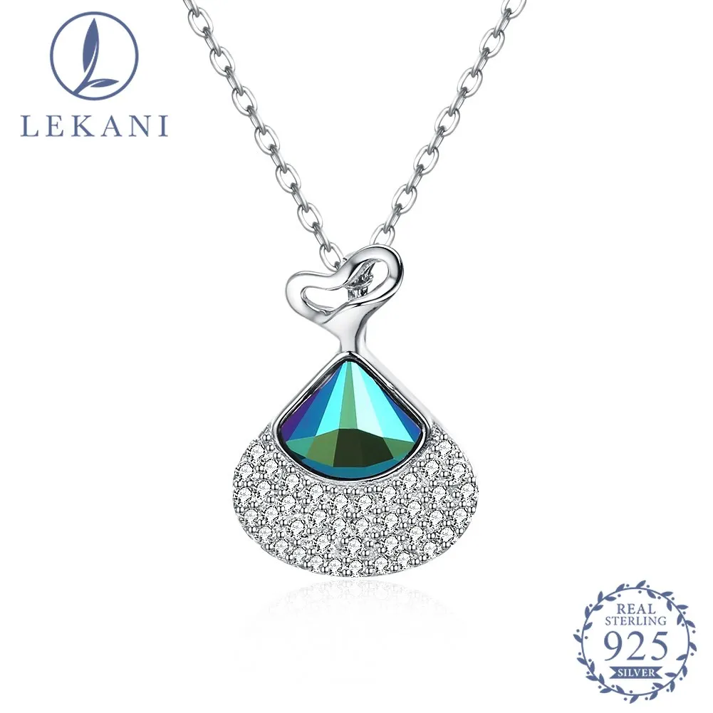 

LEKANI Crystal From Swarovski 925 Sterling Silver Fashion Romantic Water Drop Heart Pendant Necklace Luxury Jewelry for Women