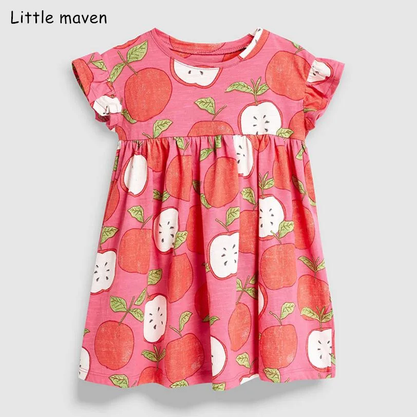 

Little maven 2019 new summer baby girls clothes brand dress kids cotton fruit print short sleeve red dresses S0491