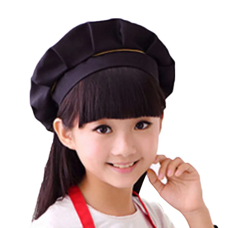New Child Hat Cute Children Kids Girls Cooking Baking Kitchen School Children Bib Headwear Solid Caps DIY - Цвет: black