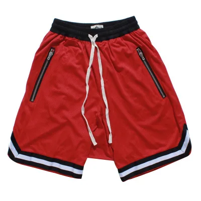 red shorts Прямая промежность сетчатые шорты мужские высокие уличные летние резинка на талии двухслойные мужские шорты хип хоп баскетбольные шорты 10 цветов - Цвет: red shorts