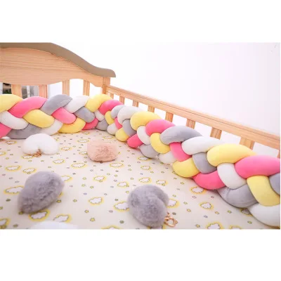 3м Детская кровать бампер 4 косички ручной работы Плетение длинный завязанный косичка для детской кроватки Защита детская комната украшение для детского постельного белья - Цвет: Розовый