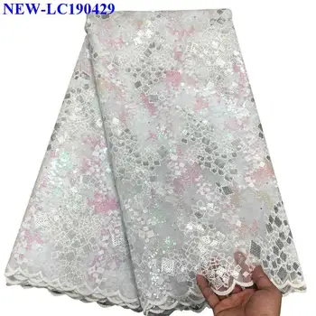 

French Net Lace Fabric 2019 Latest african guipure tulle lace fabric with sequins mesh nigerian tulle lace fabric 5 yards SG03