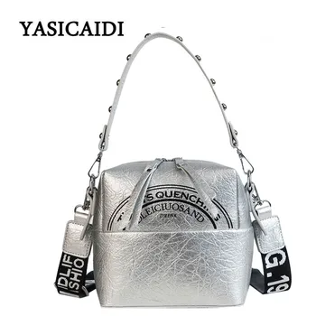 

Shoulder Bags for Woman Soft Pu Leather Rivet Female Handbag Wide Shoulder Straps Letter Women Tote Bags Famous Brand