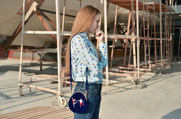 MSMO New YIZIStore Vintage Velvet Embroidery Shoulder Bags Women Messenger Bags Round Shape Clasp Bag YIZI Original Designed 05