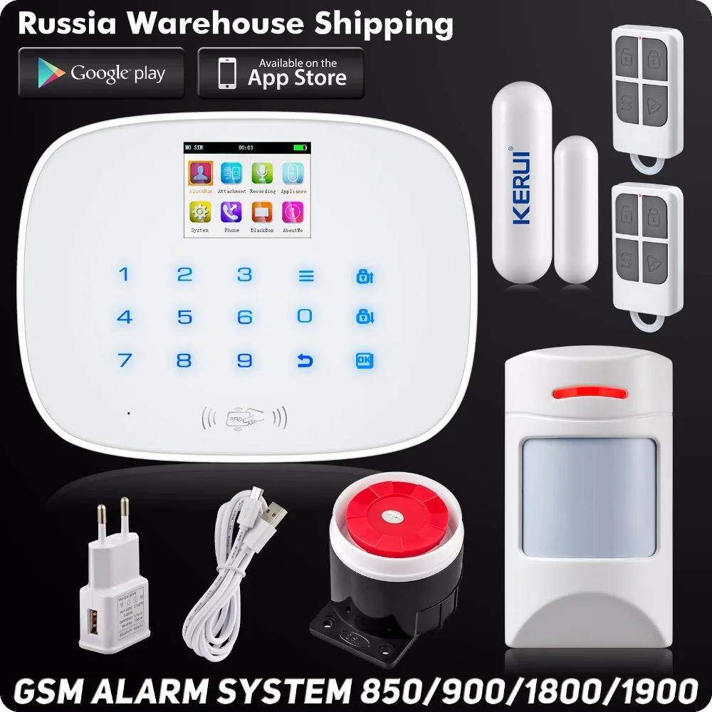 KERUI G19 Touch Screen Wireless GSM  Alarm System Security System Android iOS APP Control with Pet PIR Immune Motion Detector