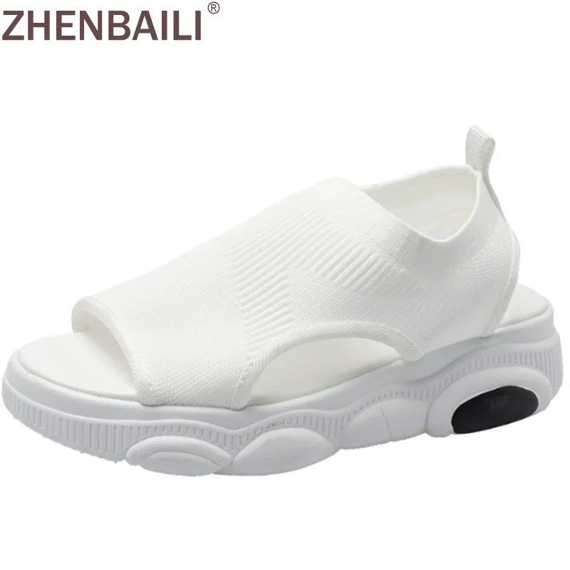 

ZHENBAILI Summer Mesh Breathable Women Platform Flat Shoes 2019 Slip On Open Toe Lightweight Female Sandals Outdoor Casual Shoes