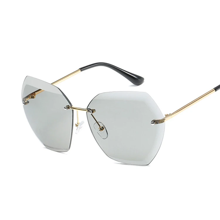 Винтажные Солнцезащитные очки для женщин и мужчин, брендовые, без оправы, прямоугольные солнцезащитные очки для женщин, Ретро стиль, металлическая оправа, прозрачные линзы, розовые оттенки - Цвет линз: GoldGray