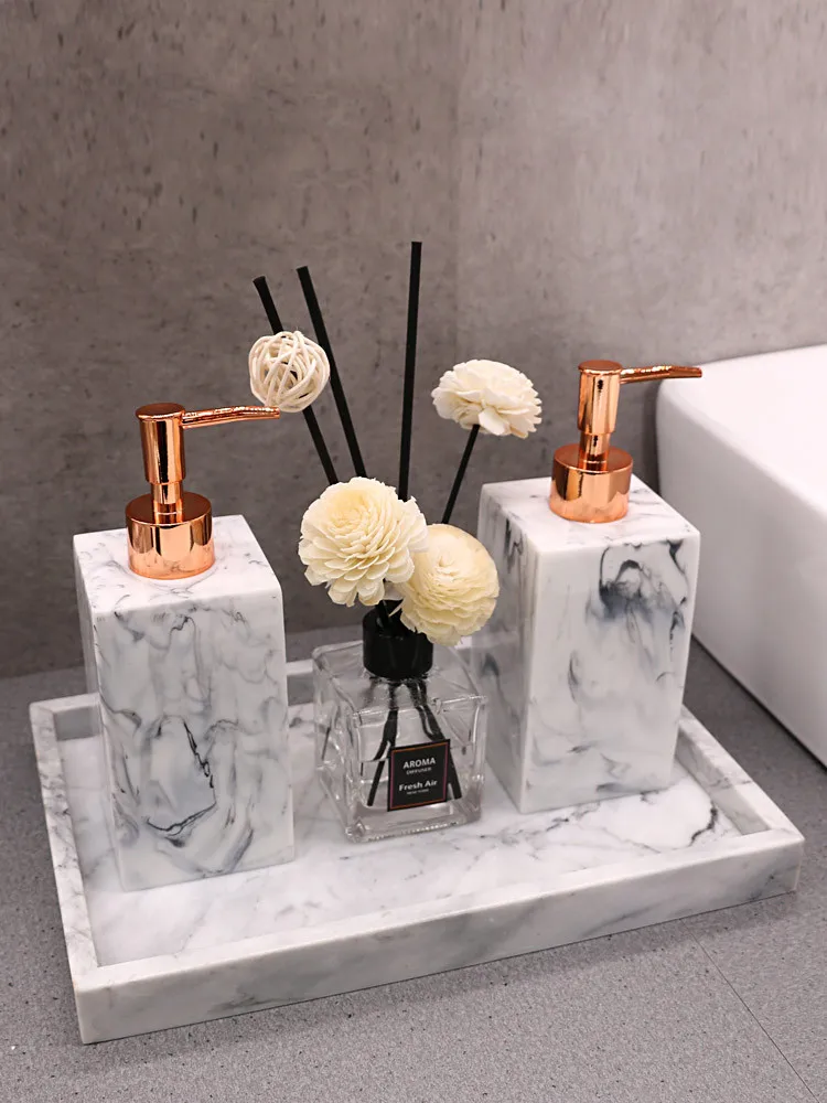 Marble Texture Resin Dispenser Luxury Tissue Box Bathroom Set Storage Tray Dish Nordic Home Mouth Cup Hotel Custom