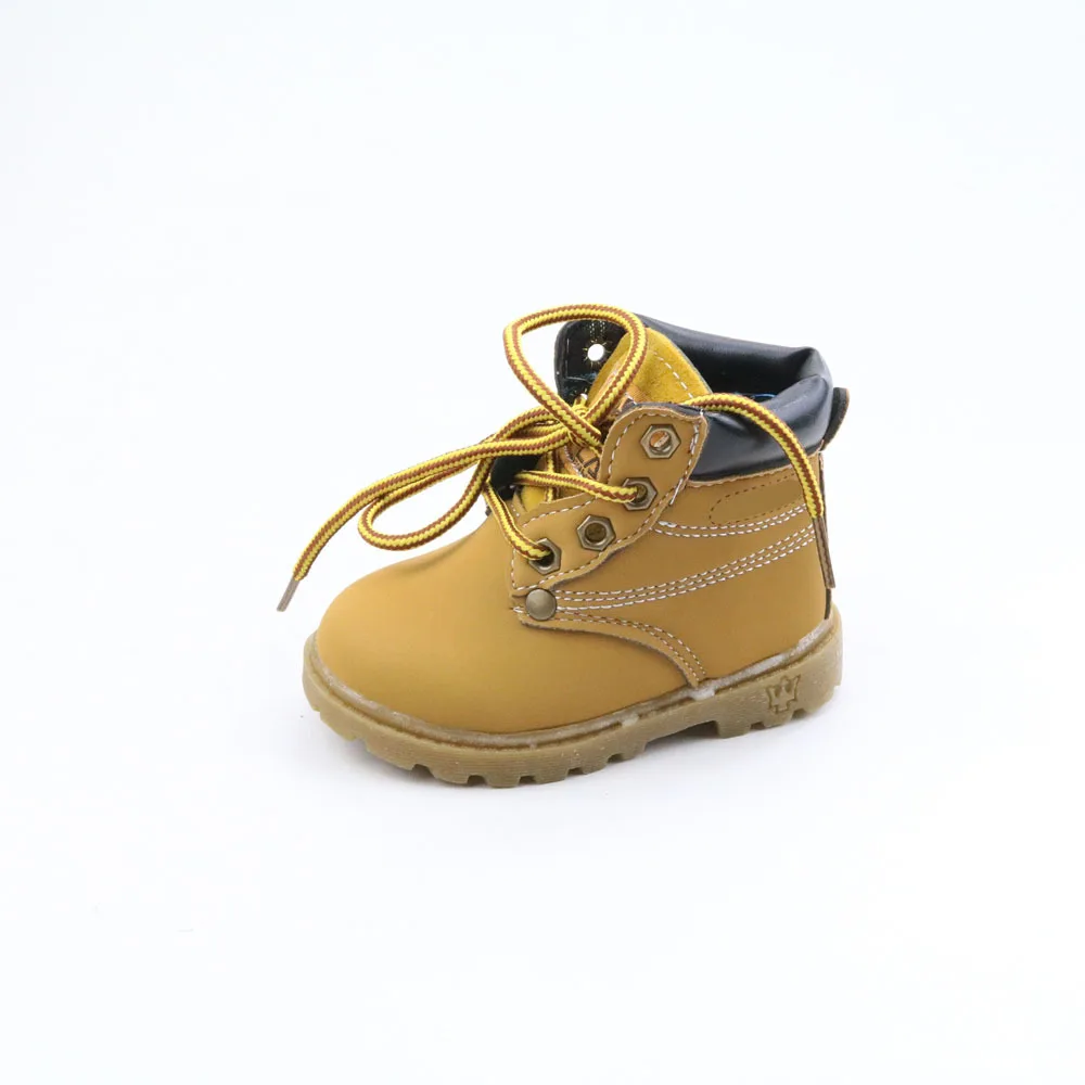Лидер продаж; зимние модные детские ботинки для девочек и мальчиков; Теплые Ботинки martin для мальчиков; повседневная детская зимняя обувь - Цвет: canvas Inside yellow