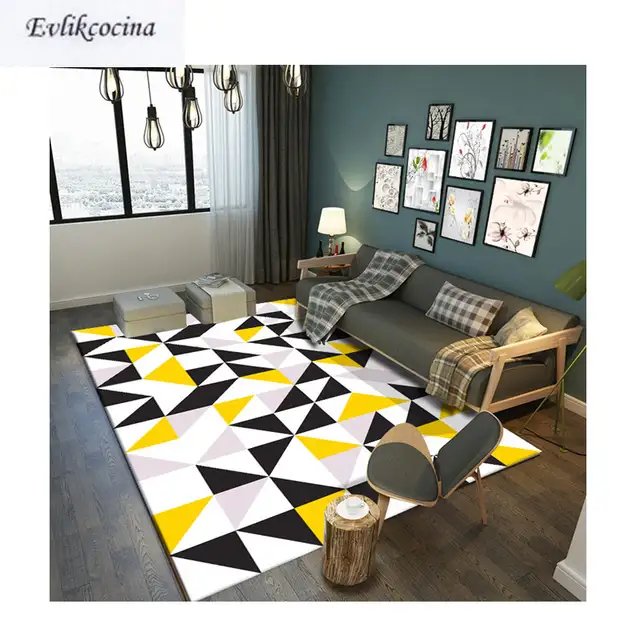 Free Shipping Black White Yellow Carpet Room Area Rug Floor Mat