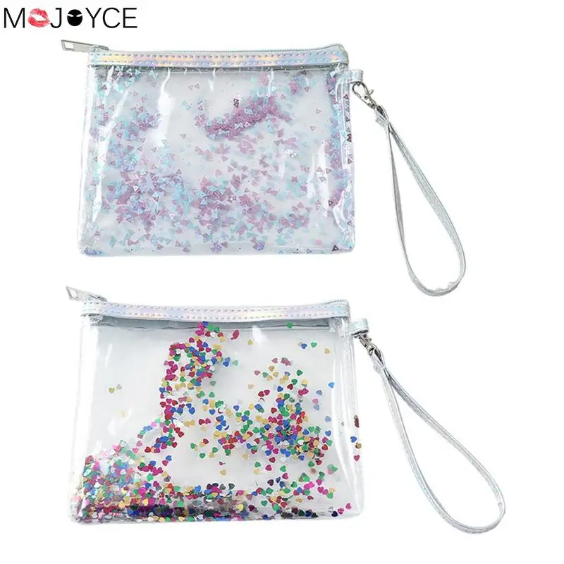 

Fashion Glitter Women Makeup Bags Portable Transparent Sequins Clutch Cosmetics Storage Pack Girls Elegant PVC Shining Bag