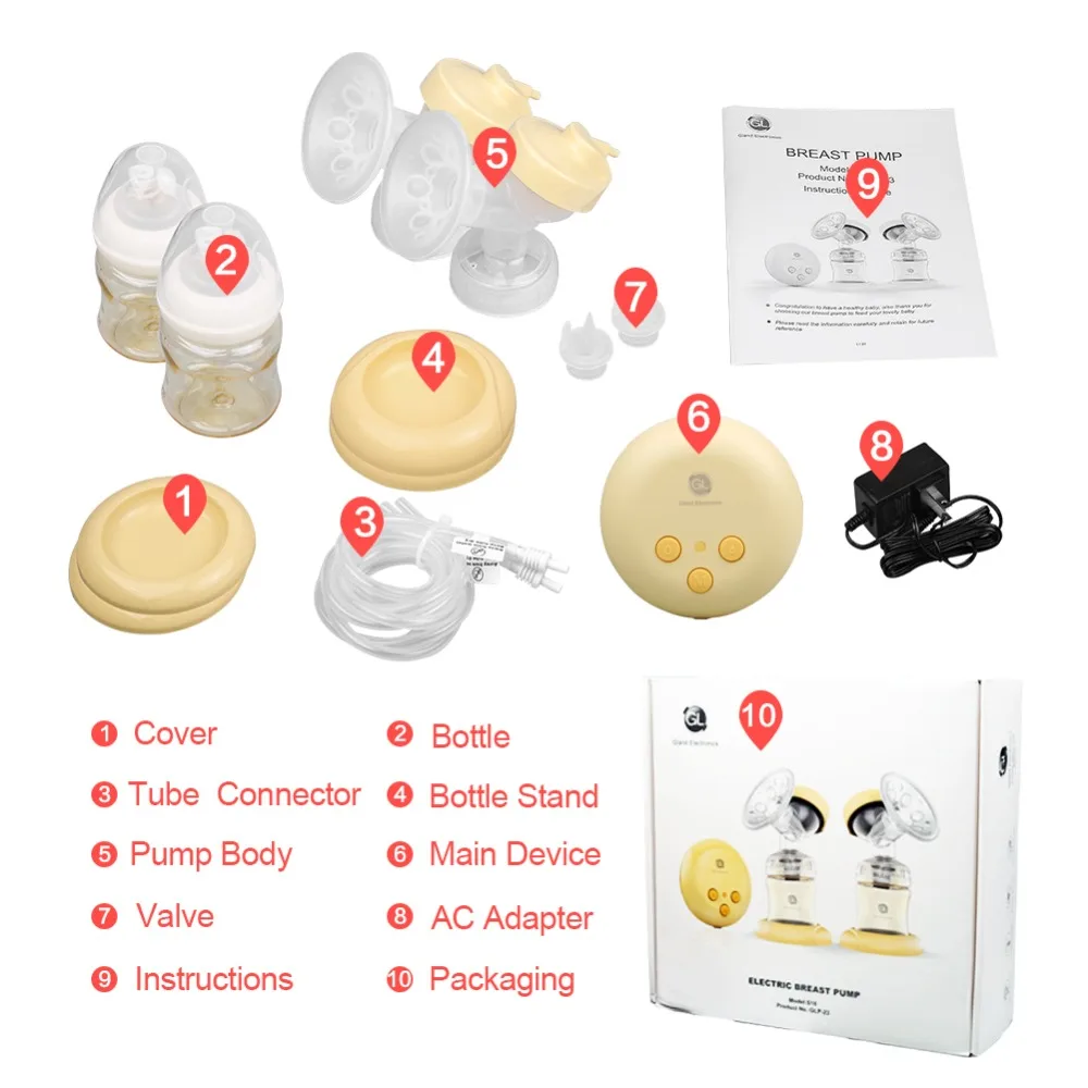 GL Electric Breast Pump Double Baby Breast Feeding Pump Breast Milk Illuminated Button Safety PPSU With 150ML Bottles Free Gift best double electric breast pump