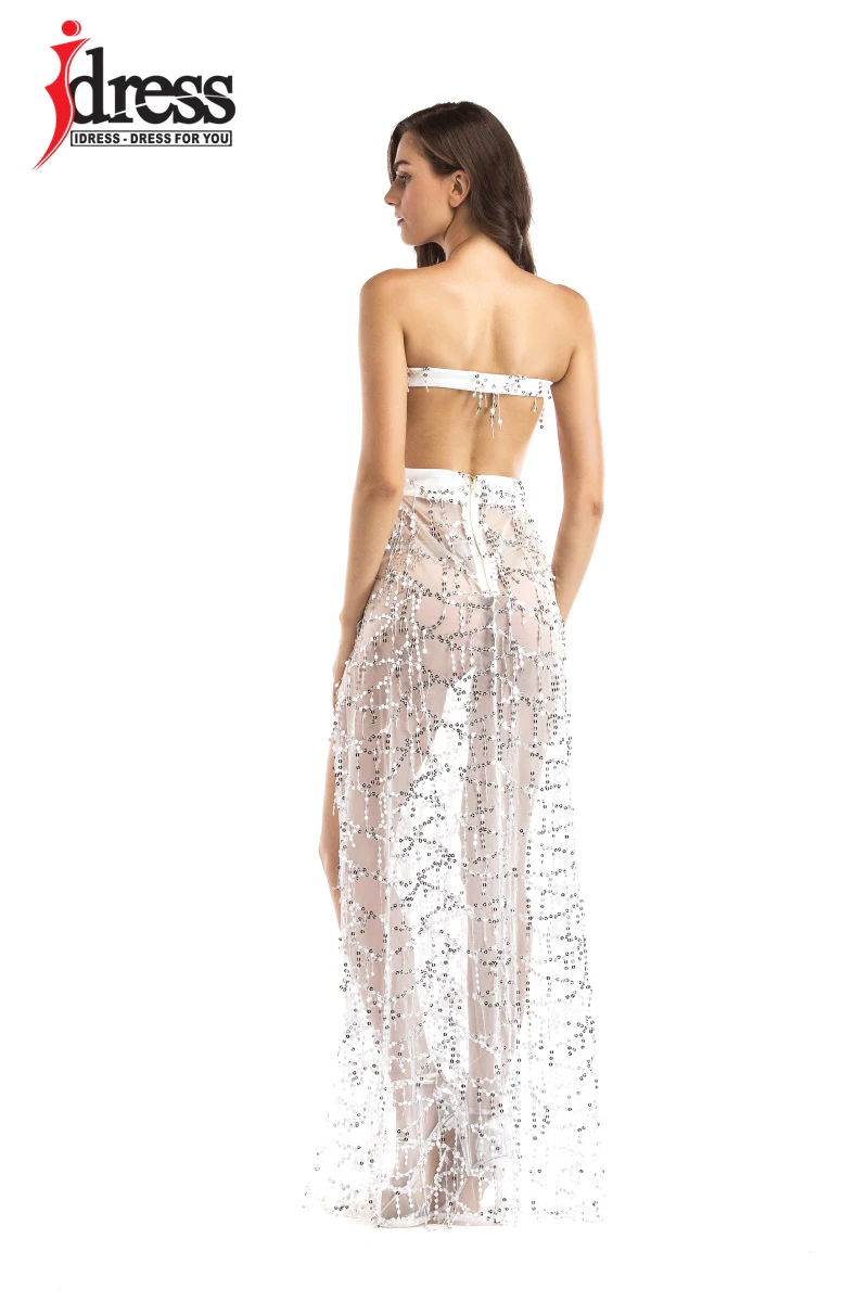 IDress Luxury Sexy Women Strapless Sequins Long Dress Club Waer 2017 Elegant Golden Black White Party Dresses Maxi Vestidos De Festa (12)
