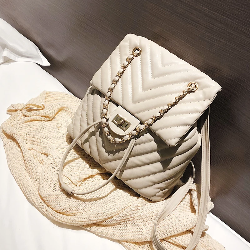 

European Fashion Women Backpack 2019 New High quality Soft Leather Women Backpack Chain Shoulder bag Travel Rucksack School bags