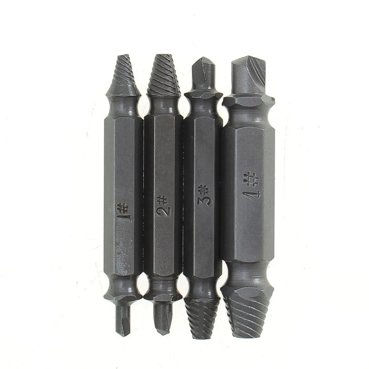 

4PC Screw Extractor Drill Bits Guide Hand Tools Set Broken Damaged Bolt Remover Double Ended Damaged Screw Extractor Tool Kit